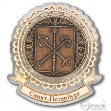Магнит из бересты Санкт-Петербург-герб лента серебро